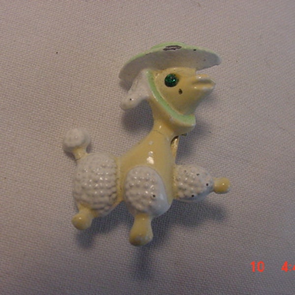 Vintage Enamel Painted French Poodle With Green Hat Brooch  18 - 679