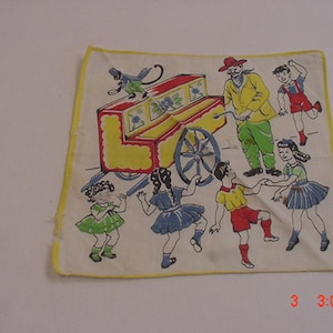 Vintage Organ Grinder & Money Theme Child's Handkerchief 17 - 246