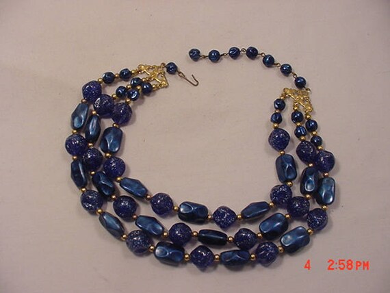 Vintage Blue 3 Strand Adjustable Necklace  18 - 2… - image 6