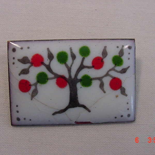 Vintage Enamel Over Copper Apple Tree Brooch  18 - 618