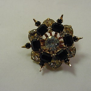 Vintage Black & Clear Rhinestone Brooch   20 - 371