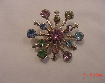 Vintage Pink - Yellow - Green Blue Pastels Rhinestone Brooch  18 - 588