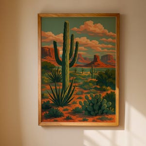 carte postale occidentale vintage Art coloré du désert| Affiche du Texas | Décoration murale Western Poster impression d'art du sud-ouest | Téléchargement numérique