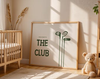 Golf Nursery Decor Prints, Golf Nursery, Digital Prints, Boho Golf Room Decor, Playroom Golf Wall Art, GOLF Clubs, Welcome Baby art