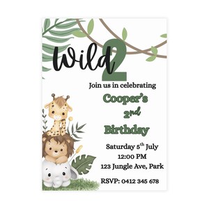 Wild 2nd Birthday Postcard Bundle with Envelopes, Kids Party Invitations, Safari Theme Invite, Animal Birthday Cards, Eco-Friendly