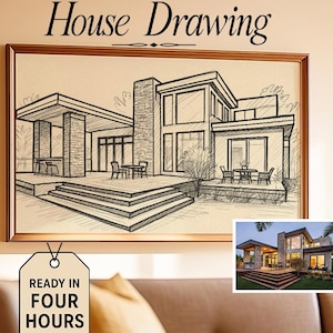 Custom House Drawing from Photo, Personalized Home Portrait, Hand-Drawn Png Sketch, Realtor Closing Gift, New Home or Housewarming Present
