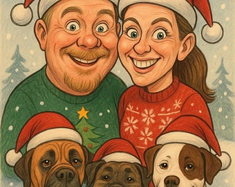 Familien Karikatur vom Foto - Benutzerdefiniertes Paar Cartoon Porträt - personalisiertes digitales Geschenk für Weihnachten, Jubiläum oder Valentinstag Spaß