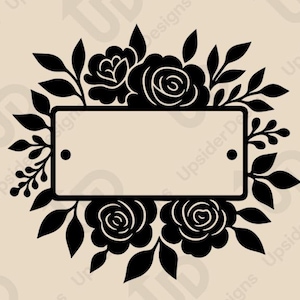 Nom floral signe SVG pour Cricut | Cadre de plaque signalétique vierge SVG | Fichier de coupe bordure florale élégante | Modèle de plaque florale pour projets d'artisanat