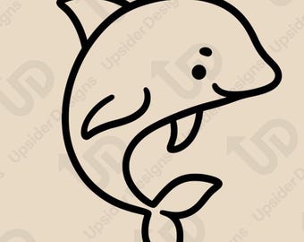 Pacote com 5 animais marinhos fofos em SVG – Clipart de oceano kawaii para artesanato infantil, água-viva, golfinho, caranguejo, peixe, arte em linha para PNG, Cricut e imprimíveis dxf