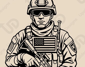 Army Soldier USA SVG Cut File, Military Vector Design for Cricut, Silhouette Digital Download, America Soldier Silhouette PNG for Diy Crafts