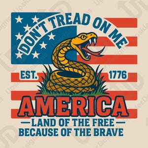 Não pise em mim SVG | Desenho de cobra da bandeira americana de 1776 | Terra dos livres por causa dos bravos PNG | Arquivo Cricut Patriotic Liberty Cut