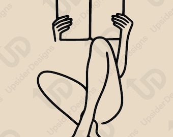 Minimalistische vrouw die SVG leest | Lijntekeningen boek minnaar clipart | Zelfzorg Cricut-bestand | Modern vrouwelijk wanddecor | Digitaal eps-vectorontwerp