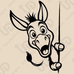 Peekaboo Donkey SVG, Cute Cartoon Burro Peeking Sign Vector for Cricut, Silhouette, and Laser Cutting, Farmhouse Kids Decor PNG Digtal files