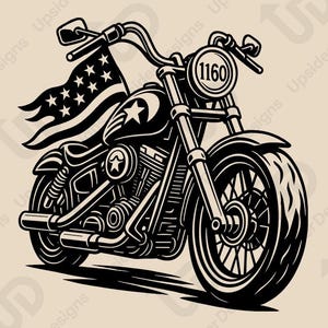 Motorcycle Rider USA Flag SVG Cut File, Biker Vector Design for Cricut, Silhouette Digital Download, Motorbike Clipart Png for DIY Crafts