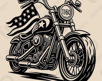 Motorcycle Rider USA Flag SVG Cut File, Biker Vector Design for Cricut, Silhouette Digital Download, Motorbike Clipart Png for DIY Crafts