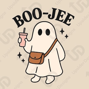 Boo-Jee Ghost SVG – Cute Ghost with Drink, Halloween Vibes, Funny Boo-Jee Quote for Cricut, Digital Download PNG, EPS, svg