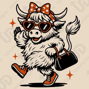 Vaca de las Tierras Altas SVG / Clipart de Vaquilla Atrevida y Linda para Cricut / Archivo de Corte de Vaca Vaquera / Diseño Divertido de Animal de Granja para Camisetas, Tazas y Pegatinas