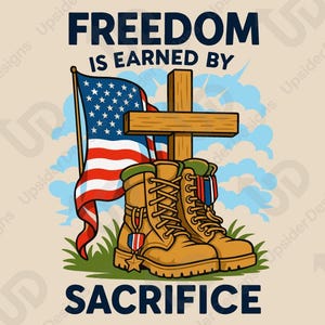 La libertad se gana en SVG / Clipart de botas cruzadas patrióticas / Archivo de corte conmemorativo del sacrificio / Diseño de veterano de Cricut PNG / Arte de homenaje militar de EE. UU.