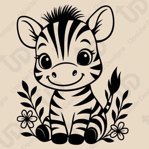 Cute Baby Zebra SVG | Safari Animal Clipart for Nursery, Kids Crafts, Cricut & Laser Cutting | Digial Download PNG, Dxf Vector file