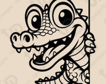 Peekaboo Alligator SVG | Cute Cartoon Crocodile Peeking Sign Vector for Cricut, Silhouette & Laser | Kids Jungle PNG DXF Digital Files