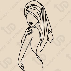 Minimalistische Spa Frau SVG | Self Care Line Kunst für Cricut | Weibliche Schönheit Wanddekor | Handtuch Wrap Mädchen Clipart, Nefro Frauen Wand Design