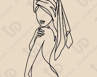 Minimalist Spa Woman SVG | Self Care Line Art for Cricut | Feminine Beauty Wall Decor | Towel Wrap Girl Clipart, Nefro Women Wall Art Design