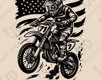 Motocross USA Flag SVG | Dirt Bike Clipart for Cricut & Laser Cut | Patriotic Rider Vector Design | Extreme Sports Decal for DIY Print