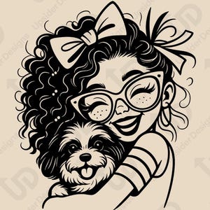 Cute Girl with Dog SVG | Puppy Hug Clipart for Cricut Projects | Pet Lover SVG Design for Shirts, Mugs, Stickers & Sublimation Png, Dxf file