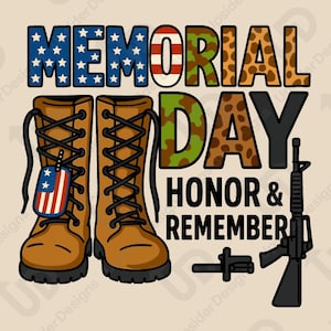Botas de rifle SVG del Día de los Caídos / Archivo de corte Honor and Remember / Clipart de homenaje a veteranos de Cricut / Diseño PNG patriótico de camuflaje / Arte militar de EE. UU.