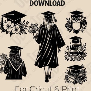 Graduierung SVG-Bundle für Cricut | Girl Grad Silhouette Clipart | Cap-Kleid-Diplom-Schnittdateien | PDF SVG Digital Download für Abschlussfeier Handwerk