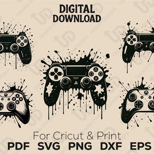 Gaming Controller SVG-Bundle | Videospiel-Konsole Clipart für Cricut, T-Shirt-Design, bedruckbare PNG, PDF, Dxf-Vektorgrafik für Gamer & Kreative