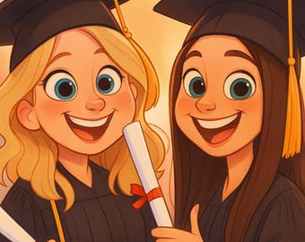 Custom Graduation Cartoon Portrait – Personalized Digital Drawing from Photo, Graduation Gift for Friends, Sisters, or Classmates Caricature