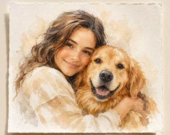 Custom Watercolor Portrait From Photo, Pet Couple or Family Digital Art