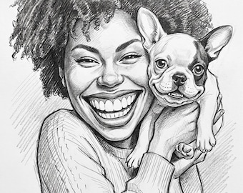 Custom Pet owner Caricature Portrait From Photo, Funny Portrait Drawing, Personalized couple Family Gift, Digital Print, Poster or Canvas