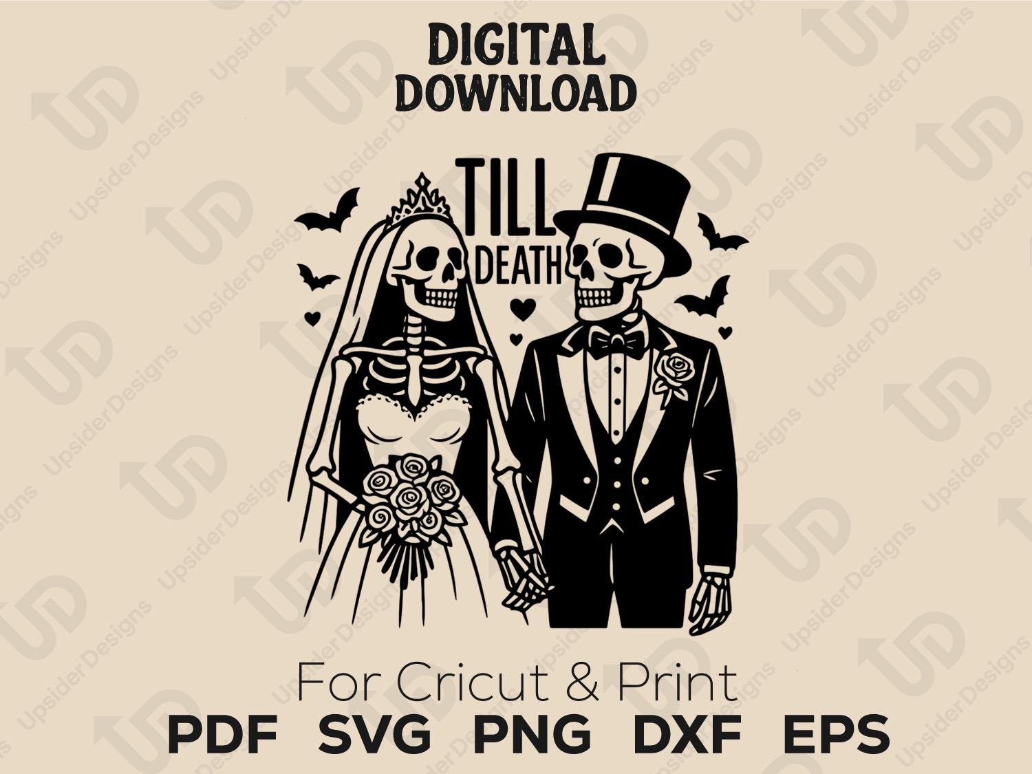 Till Death Skeleton Couple SVG – Gothic Wedding Clipart Png Cricut, Halloween Bride & Groom Digital Download, Spooky Love Skeleton Design