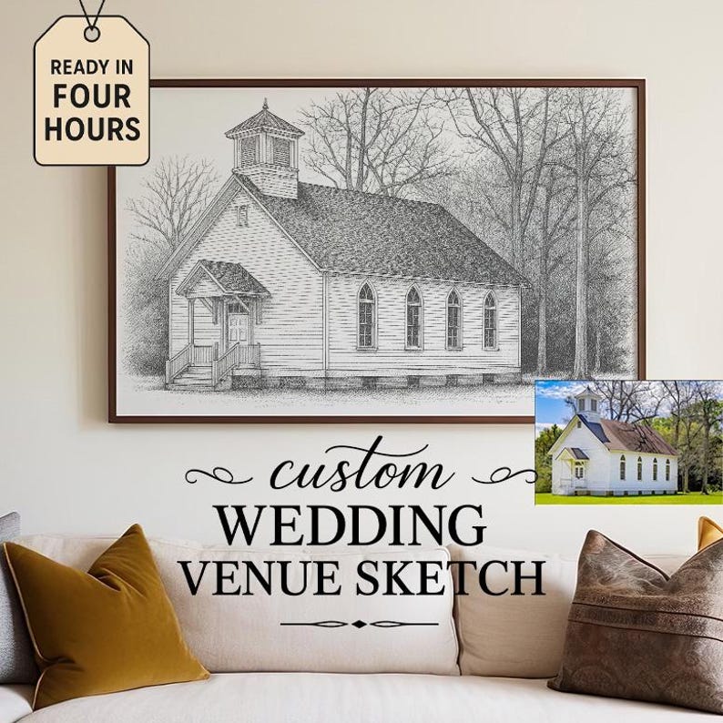 Custom Wedding Venue Illustration | Hand-drawn Church or Venue Sketch ...