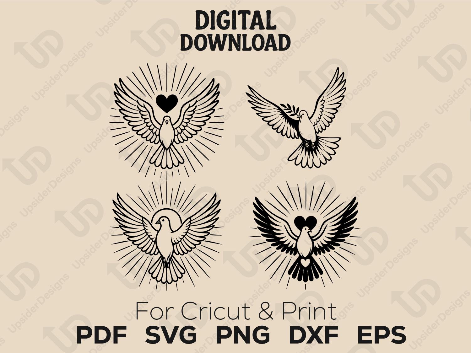 Sacred Dove SVG Bundle for Cricut, Holy Spirit Clipart Set, Spiritual Bird Silhouette PNG, Peace Symbol DXF Eps Digital Download vector file