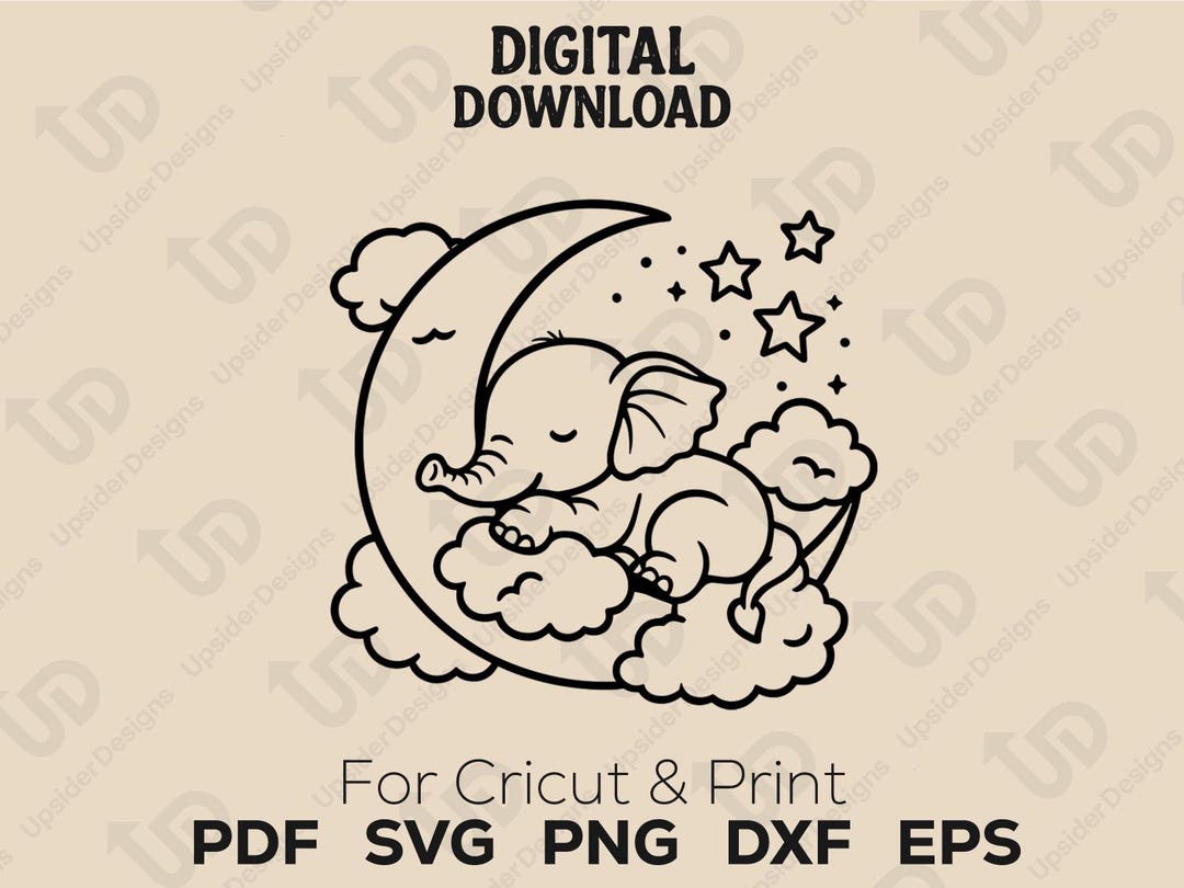 Baby Elephant SVG for Nursery Decor | Cute Animal PNG Clipart | Moon ...