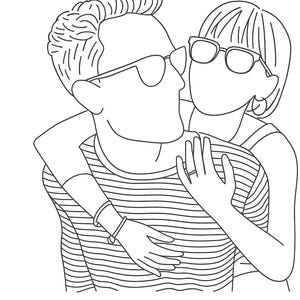 Custom One Line Drawing Portrait – Minimalist Faceless Couple, Pet or Family Line Art – Digital Gift for Wedding, Anniversary, or Birthday
