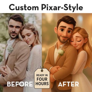 Retrato de desenho animado personalizado no estilo Pixar – Ilustração digital personalizada de família, casal e animal de estimação – Arte de presente exclusiva, Arte digital Pixar