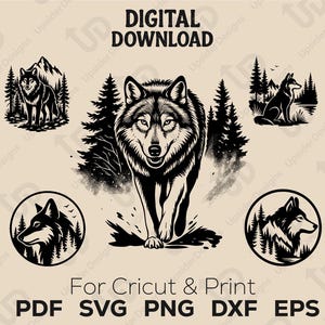 Wild Wolf SVG Bundle, Forest Animal Clipart for Cricut, Majestic Wolf Digital Art PNG for Nature Crafts, Outdoor and Wildlife Decor Projects