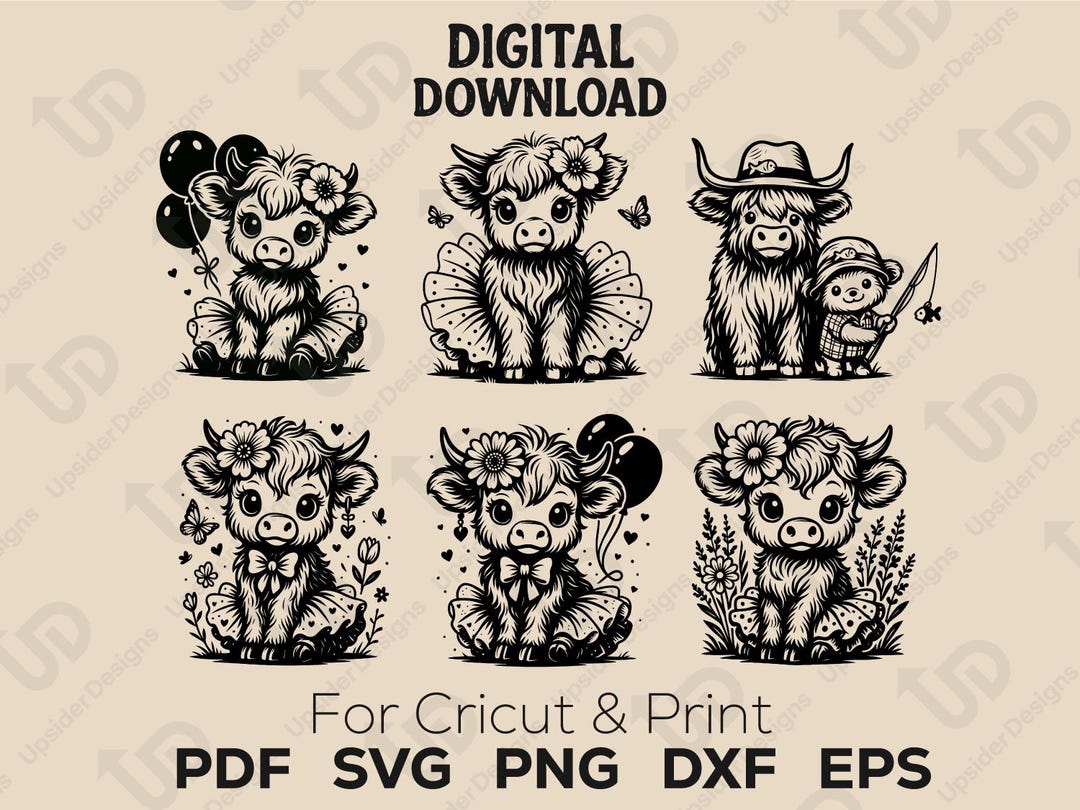 Cute Highland Cow SVG Bundle • Baby Cow Clipart for Cricut • Farm ...