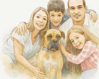 Custom Watercolor Family Portrait from Photo – Hand-Drawn Painting – Personalized Gift for Parents from Daughter, Anniversary Photo Gifts