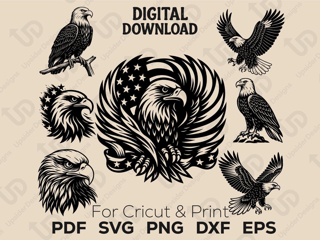 Patriotic Eagle SVG Bundle, Fierce Bald Eagle Digital Clipart for ...
