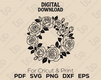 5 Floral Frame SVG Bundle – Rose & Leaf Line Art for Png Cricut Projects, Flower Wreath Border Clipart for DIY Crafts Vector file, Laser dxf