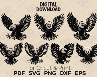 American Bald Eagle SVG Bundle • USA Flag Eagle Clipart • Patriotic Eagle PNG • 4th of July Cricut Files • Veteran T-shirt Vector Art