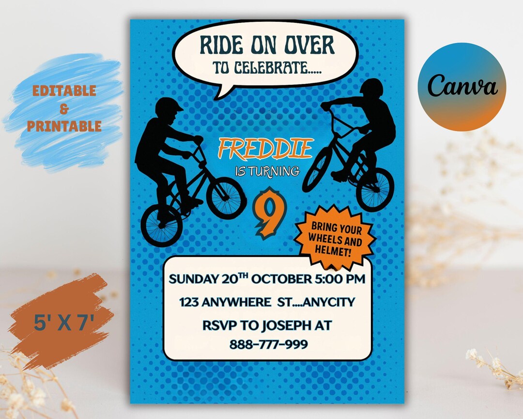 Bike Party Invitation, Ride on Over, Editable Canva Template - Etsy