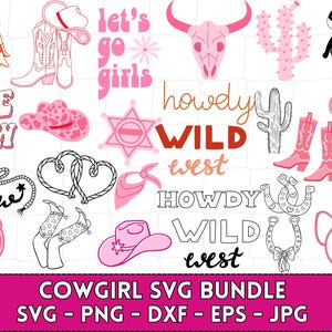 Cowgirl SVG Bundle, Cowgirl Boots Svg, Cowgirl Hat Svg, Let&#39;s Go Girls Svg, Disco Cowgirl Svg, Cow Skull Svg, Western Svg, Horshshoe Svg