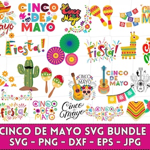 Mexique SVG, lot de Cinco de Mayo, clipart Cinco de Mayo, sombrero, Svg mexicain, Cinco de Mayo PNG, tacos, taco mardi, clipart Fiesta