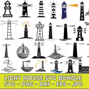May include: A set of 25 black and white lighthouse SVG cut files. The lighthouses are in various styles, including traditional, modern, and whimsical. The SVG files can be used to create a variety of crafts, such as vinyl decals, t-shirts, and home decor.